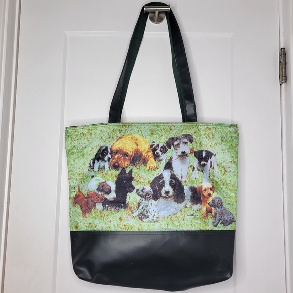 Field of Puppies Shaw Creations GIORDANO Large Forest Green Tote Bag w/ Zipper - Picture 1 of 16